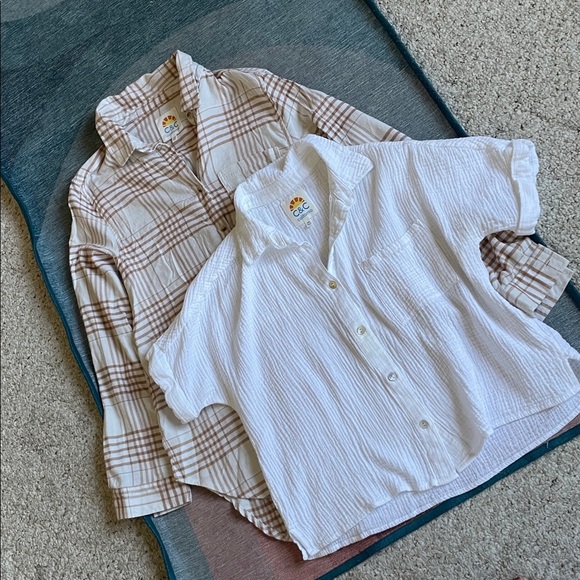 (2) C&C California Fall Plaid Button Down & Gauzy Cotton Top Bundle - Picture 2 of 10